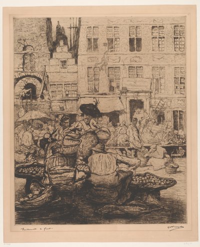 Cityscape with Fruit Market in Ghent (Fruit Market in Ghent) by Jules De Bruycker (signed by artist)