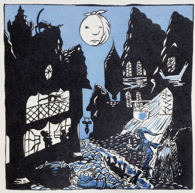 The cities in the Middle Ages: a street at night - in 
