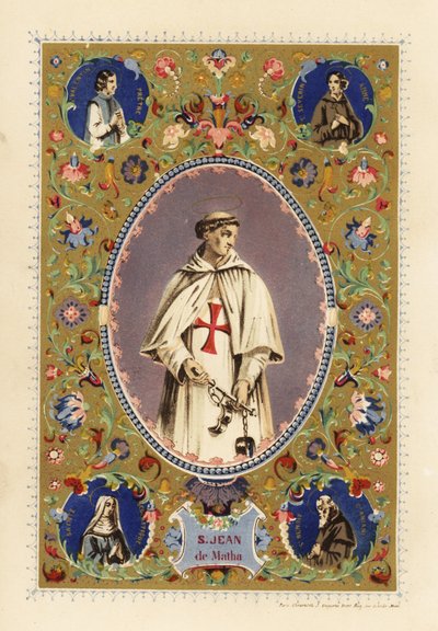 Portrait of Saint John of Matha, Founder of the Order of the Most Holy Trinity, with Halo, in Crusader Robes, Holding Shackles of Freed Christians by Jules Desportes