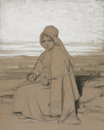 A Seated Shepherdess, 1800s by Jules Dupré