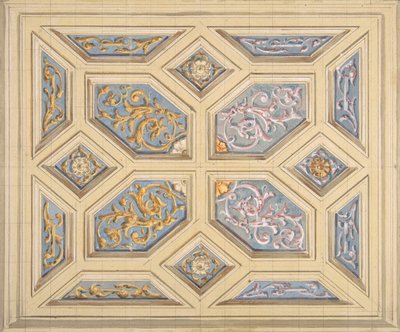 Design for a Coffered Ceiling Decorated with Rinceaux by Jules Edmond Charles Lachaise and Eugène Pierre Gourdet
