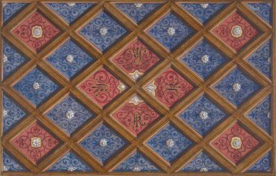 Design for a Coffered Ceiling with Painted Initials: SRI, 1840-97 by Jules Edmond Charles Lachaise and Eugène Pierre Gourdet