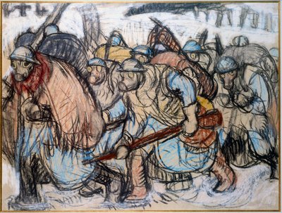 First World War: Soldiers wearing a gas mask by Jules Emile Zingg