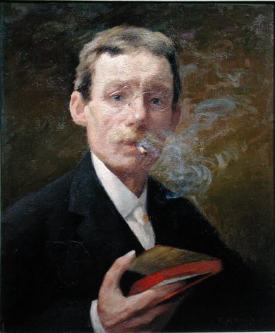 Self Portrait, Smoking (green bedroom) 1919 by Jules Ernest Renoux