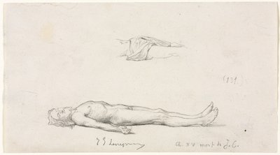 Sketch of the Dead Christ, and Detail Sketch of Loincloth by Jules Eugene Lenepveu