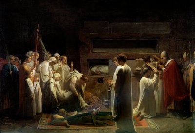The martyrs at the catacombs Christian religious assembly at the funeral of the first Christians in Rome by Jules Eugene Lenepveu