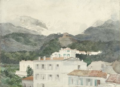 Country Houses at the Foot of the Mountains, High Mountains in the Distance, La Turbie by Jules Ferdinand Jacquemart