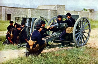 French Soldiers with a Mortar in Action during the Battle of the Marne East of Paris, September 1914 by Jules Gervais Courtellemont