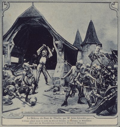 Defense of the Bridge of Thielle by Jacques Baillod by Jules Girardet