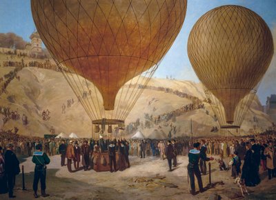 Leon Gambetta leaving on Armand-Barbes hot air balloon during siege of Paris, from Place Saint-Pierre to Montmartre on October 7 by Jules and Guiaud Jacques Didier