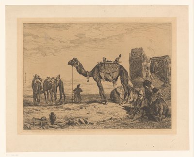Landscape with Camels by Ruins by Jules Joseph Augustin Laurens (signed by artist)