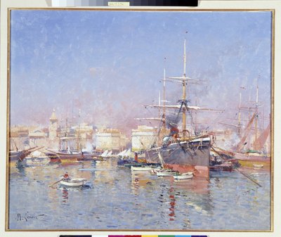 Goelette Anchored in the Old Port of Marseille by Jules Marcel Lenoir