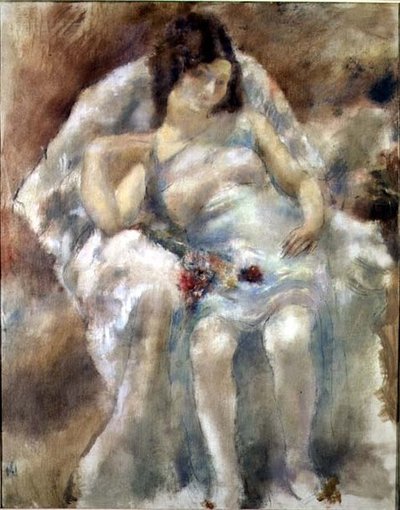 Young Woman Seated with Flowers by Jules Pascin