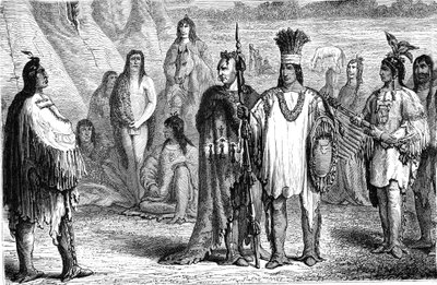 Creeks Indians, from the South East of the United States. Engraving 1885 by Jules Pelcoq