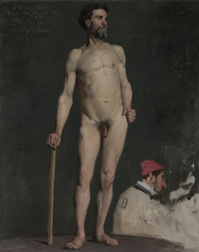 Study of a Male Nude Leaning on a Staff by Julian Alden Weir