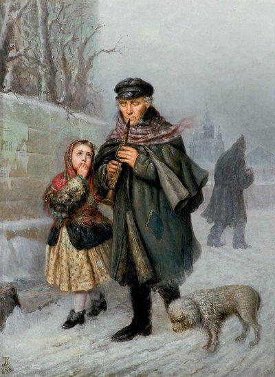 Clarinetist - Scene from the Streets of St. Petersburg (Beggar Clarinetist with Girl and Dog) by Julian Bończa Tomaszewski