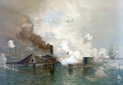 The Monitor and Merrimac, 9th March, 1862 by Julian Oliver Davidson