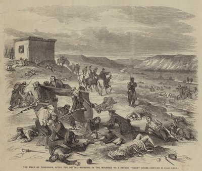 The Field of Tchernaya, after the Battle, bringing in the Wounded to a French Picquet House by Julian Portch