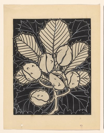Leaf of a Chestnut with Fruits by Julie de Graag (signed by artist)