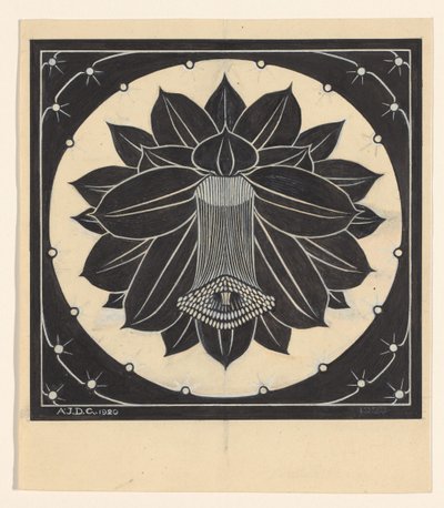Flower in Square Frame with Star Shapes by Julie de Graag (signed by artist)