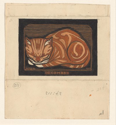 Lying Cypress Cat (December) by Julie de Graag (signed by artist)