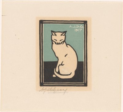 Sitting cat with closed eyes by Julie de Graag (signed by artist)