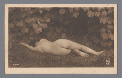 Female Nude Seen from the Back, Lying in the Grass by Julien Mandel