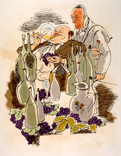 Humorous Wine Illustration 1946. Illustration by Julien Pavil by Julien Pavil