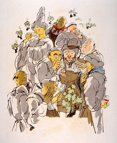 Humorous Wine Illustration 1946. Illustration by Julien Pavil by Julien Pavil