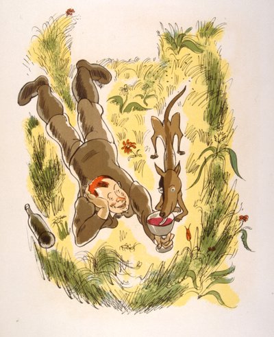 Humorous Wine Illustration 1946. Illustration by Julien Pavil by Julien Pavil
