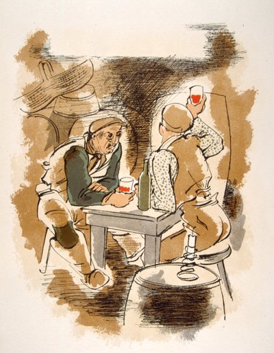 Humorous Wine Illustration 1946. Illustration by Julien Pavil by Julien Pavil