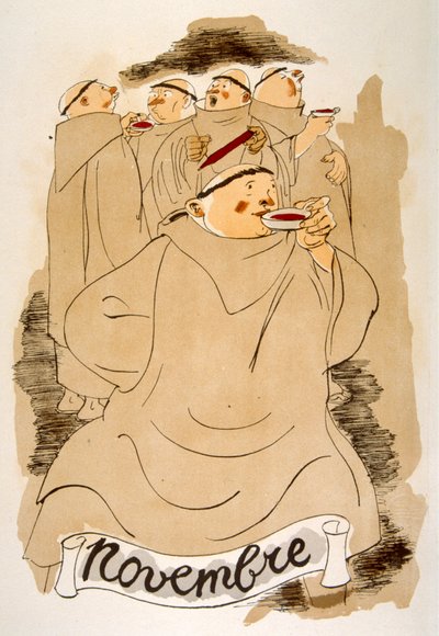 Humorous Wine Illustration 1946 by Julien Pavil