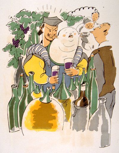 Humorous Wine Illustration 1946 by Julien Pavil