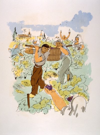 Humorous Wine Illustration 1946 by Julien Pavil