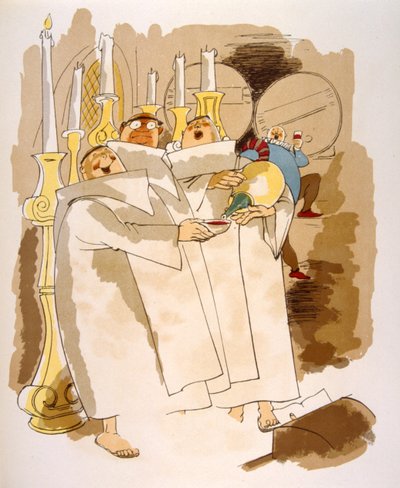 Humorous Wine Illustration 1946 by Julien Pavil