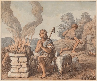 The Offerings of Cain and Abel, Genesis, IV, 3, 4 by Julius (after) Schnorr von Carolsfeld