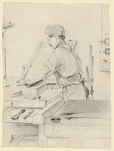 Self-Portrait Working at a Lithographic Press by Julius Adam the Elder