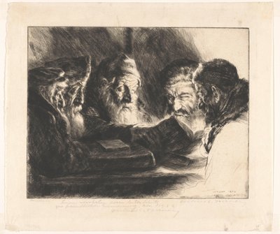 Five Jewish Men Reading by Julius C. Turner (signed by artist)