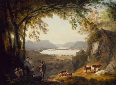 Country Folk Resting with Cattle in a Wooded Landscape by Julius Caesar Ibbetson