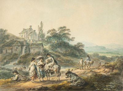 Figures on a Path by a Mill by Julius Caesar Ibbetson
