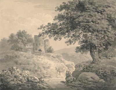 Landscape with a Ruined Tower by Julius Caesar Ibbetson