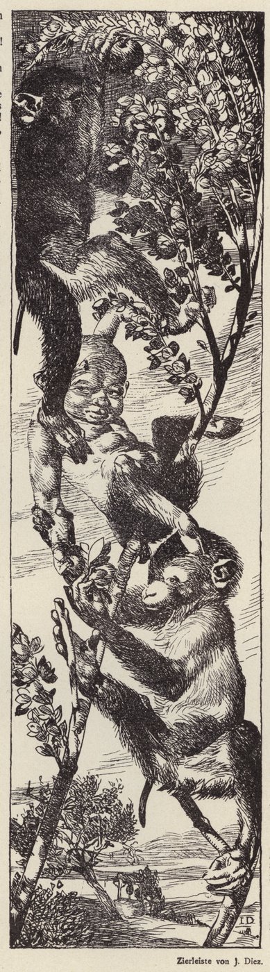 Monkeys Picking Fruit in a Tree by Julius Diez