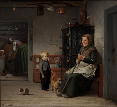 A Poor Woman Waiting for a Mug of Beer in a Farmhouse by Julius Exner