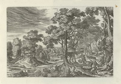 Landscape with Attack on the Traveler (Series: Landscapes with Scenes from the Parable of the Good Samaritan) by Julius Goltzius
