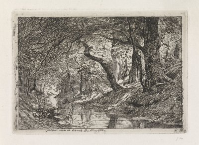 Forest Landscape with Stream and Trees on the Bank by Julius Jacobus van de Sande Bakhuyzen