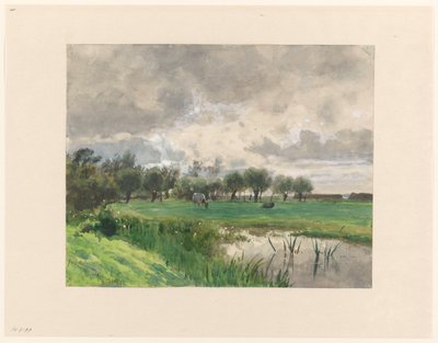 Cow Grazing in a Meadow by Julius Jacobus van de Sande Bakhuyzen
