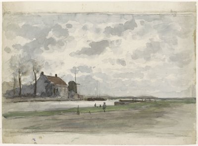 Canal with a Mill by Julius Jacobus van de Sande Bakhuyzen