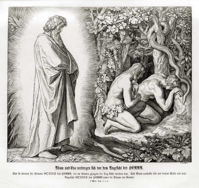 Adam and Eve hide their nakedness, Genesis by Julius Schnorr von Carolsfeld