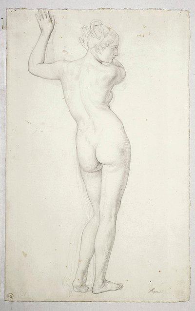 Female Nude in Standing Pose, Shown from the Back; Verso, Outline of Female Nude by Julius Schnorr von Carolsfeld