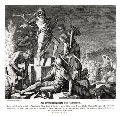 Building and defence of the new city walls, Nehemiah by Julius Schnorr von Carolsfeld